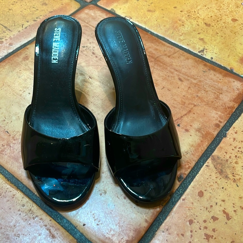 Black Steve Madden mules with 2 inch heel, size 5 1/2 - worn only twice